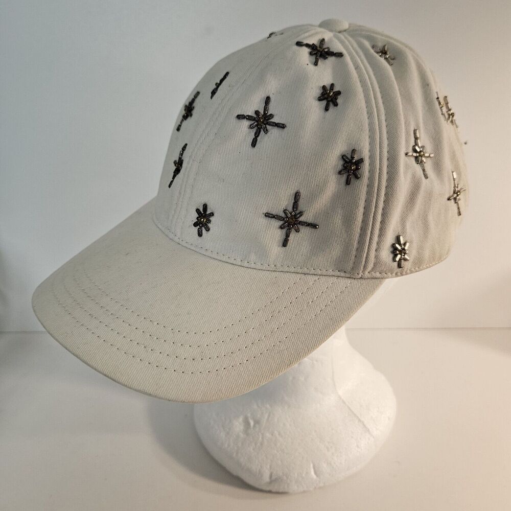 Lucky Brand Adjustable Hat Beige w/ Embellished Beaded All-Over Design EUC